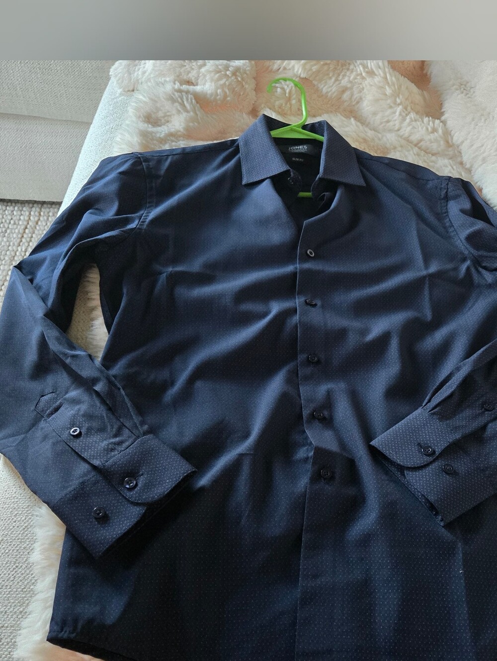Jones New York Slim Fit Button Up Dress Shirt S 14-14 1/2 32/33 Navy EUC Hoco